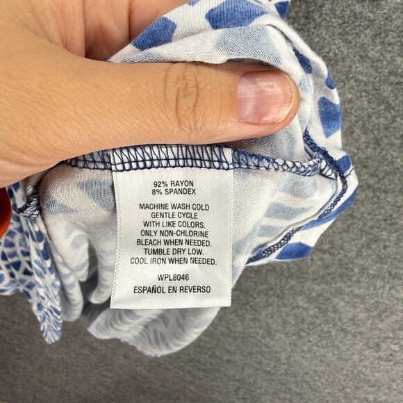 JM Collection Dress Women XL Blue Geometric Shift Midi V-Neck Sleeveless Rayon - Picture 6 of 7